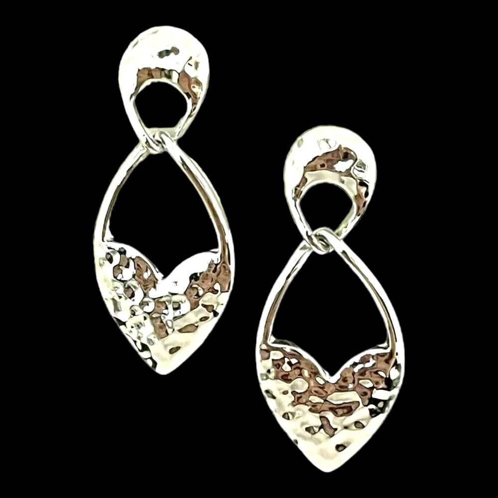 Vintage 1980s Silver Tone Earrings Knocker Design Pierced Classic NOS - 11O